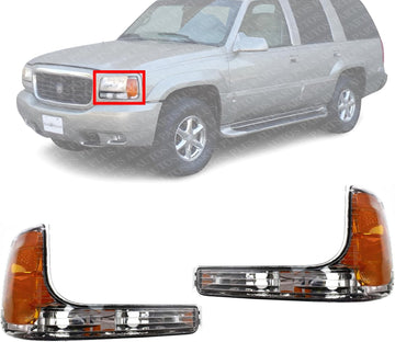 Set Of 2 Front Park Light Lens And Housing Left Driver & Right Passenger Side Direct Replacement Compatible With 1992-2000 GMC Yukon GM2520183 GM2521183 15763595 15763596