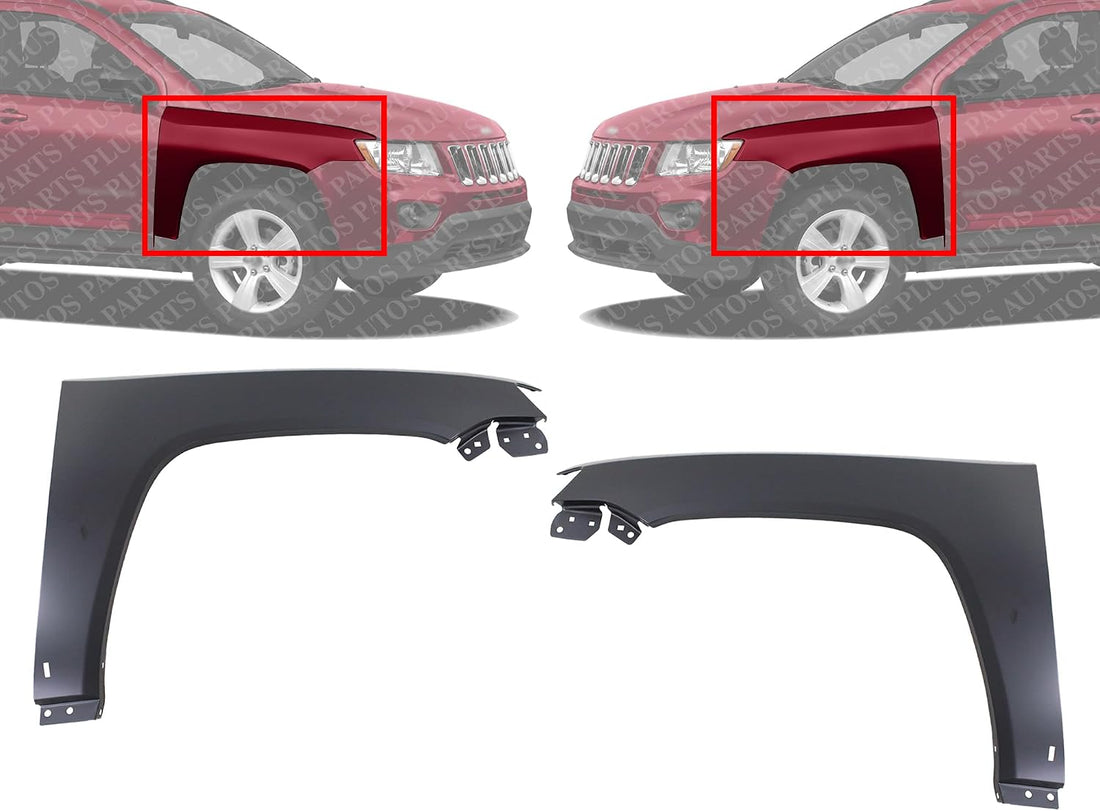 Set Of 2 Front Fenders Primed Steel Left Driver & Right Passenger Side Direct Replacement Compatible With 2011-2017 Jeep Compass CH1241276 CH1240276 68085302AB 68085303AB