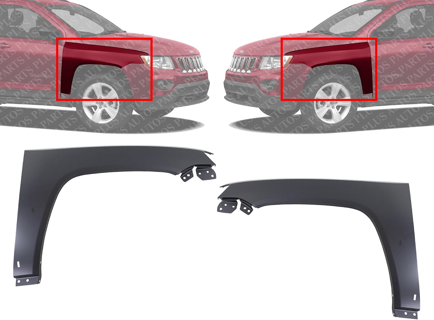 Set Of 2 Front Fenders Primed Steel Left Driver & Right Passenger Side Direct Replacement Compatible With 2011-2017 Jeep Compass CH1241276 CH1240276 68085302AB 68085303AB
