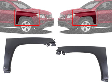 Set Of 2 Front Fenders Primed Steel Left Driver & Right Passenger Side Direct Replacement Compatible With 2011-2017 Jeep Compass CH1241276 CH1240276 68085302AB 68085303AB