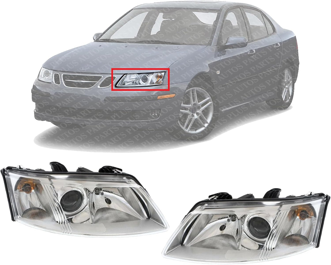 Set Of 2 Front Head Light Assembly Halogen Right Passenger And Left Driver Side Direct Replacement Compatible With 2003-2007 Saab 9-3 SB2502109 SB2503109 12799348 12799352