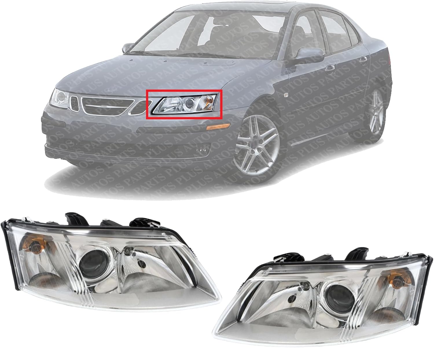 Set Of 2 Front Head Light Assembly Halogen Right Passenger And Left Driver Side Direct Replacement Compatible With 2003-2007 Saab 9-3 SB2502109 SB2503109 12799348 12799352