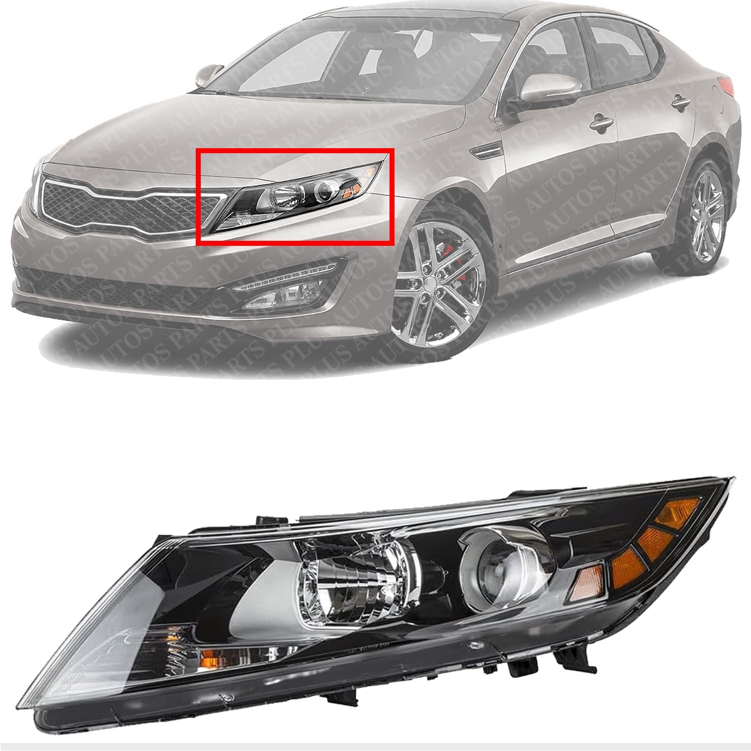 Front Head Light Assembly Left Driver Side Direct Replacement Compatible With 2011-2013 Kia Optima KI2502155 921012T121