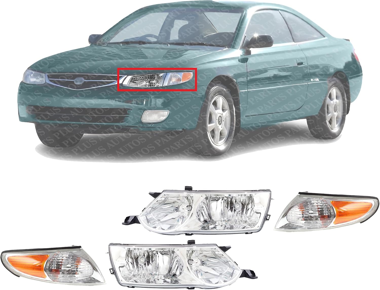 Front Head Lights Assembly + Corner Lamps Plastic Left Driver & Right Passenger Side Direct Replacement Compatible With 2002-2003 Toyota Solara TO2503145 TO2502145 TO2520166 TO2521166