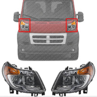 AUTOS PARTS PLUS Set Of 2 Front Headlight Assembly Right Passenger & Left Driver Side Direct Replacement Compatible With Ram ProMaster 1500 2500 3500 2014-2022 CH2503291 CH2502291 68154588AL