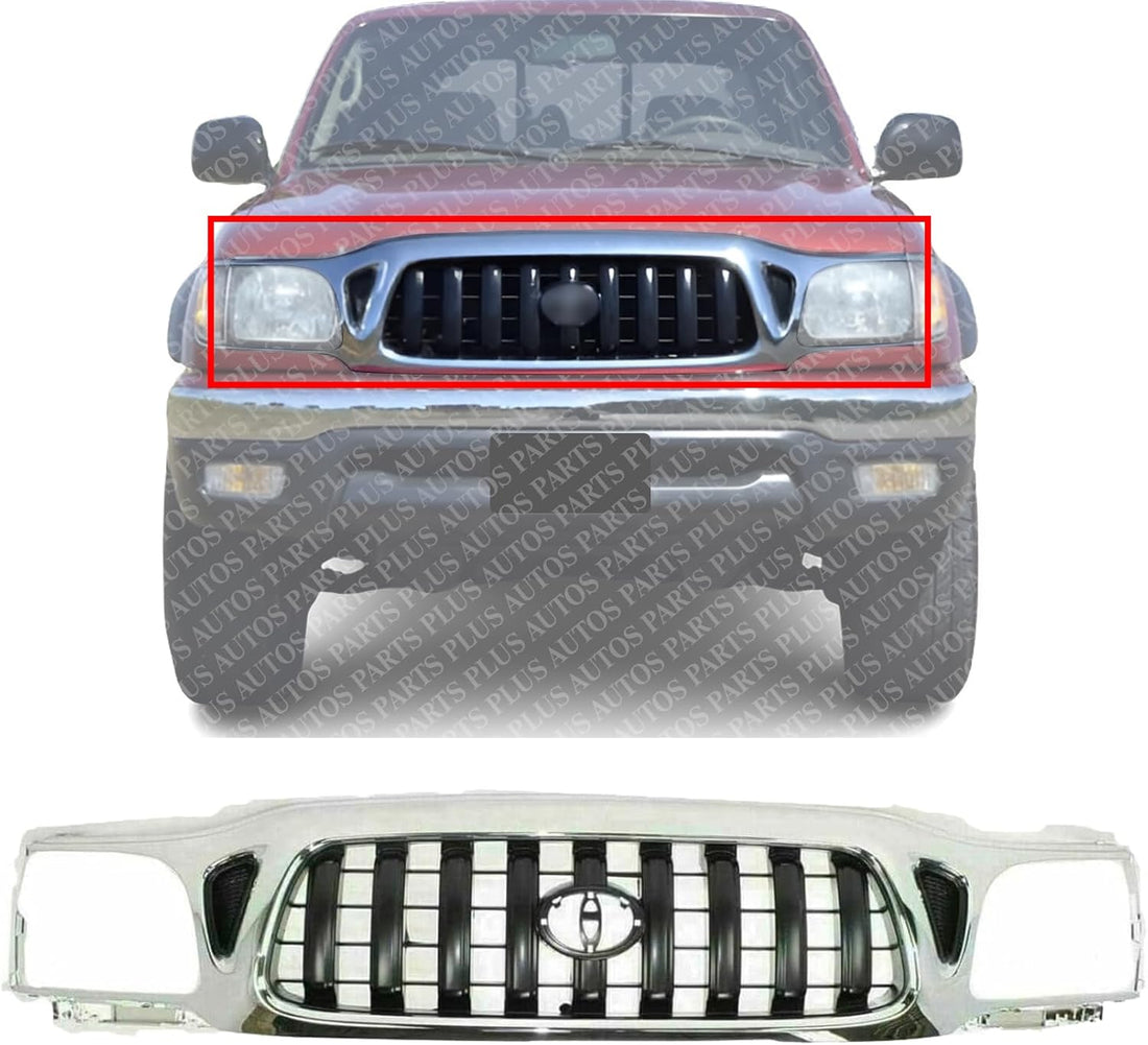 Front Grille Chrome Shell/Painted Dark Gray Insert Direct Replacement Compatible With 2001-2004 Toyota Tacoma TO1200248 5310004240