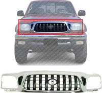 Front Grille Chrome Shell/Painted Dark Gray Insert Direct Replacement Compatible With 2001-2004 Toyota Tacoma TO1200248 5310004240