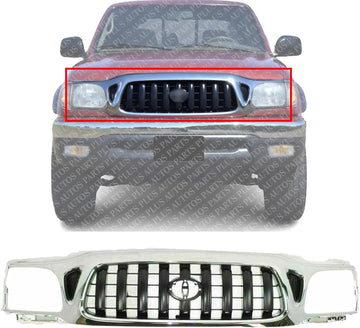Front Grille Chrome Shell/Painted Dark Gray Insert Direct Replacement Compatible With 2001-2004 Toyota Tacoma TO1200248 5310004240