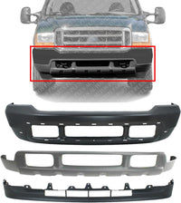 Front Bumper Primed Steel + Upper & Lower Valance Textured Direct Replacement Compatible With 2001-2004 Ford F-Series Super Duty/Excursion FO1002376 FO1095176 FO1095203 1C3Z17757PAA