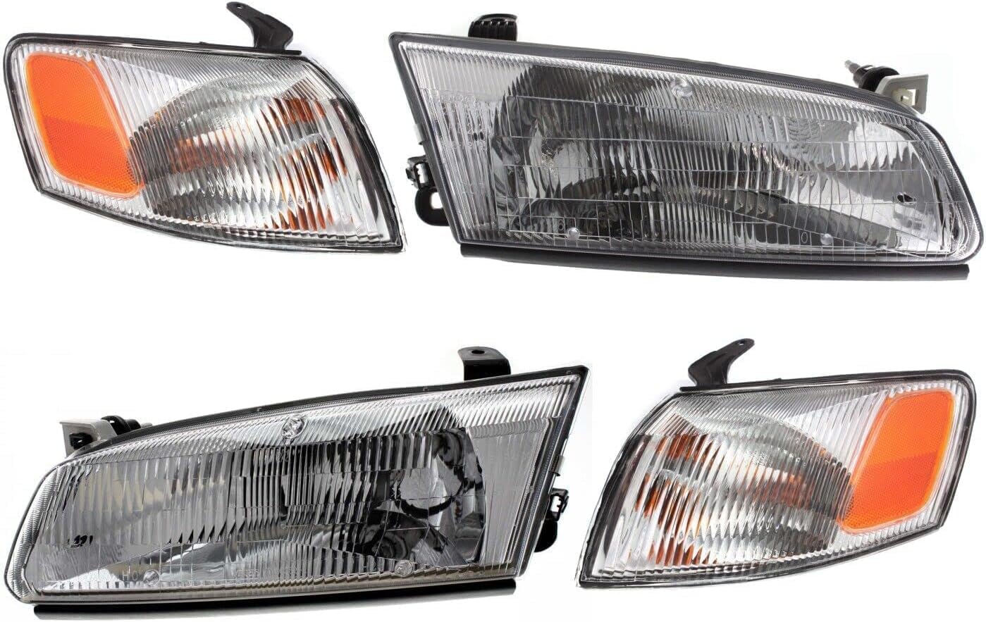 Front Head Lights + Corner Lamps Plastic Left Driver & Right Passenger Side Direct Replacement Compatible With 1997-1999 Toyota Camry TO2502117 TO2503117 TO2531126 TO2530126