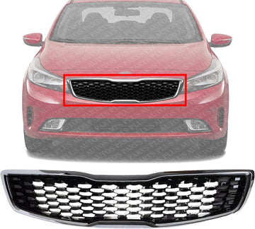 Front Grille Primed Shell And Insert Plastic With Chrome Frame Direct Replacement Compatible With 2017-2018 Kia Forte KI1200191 86350B0010