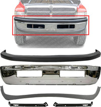 Front Bumper Chrome + Upper Cover + Lower Valance + Outer Mounting Brackets Right & Left Side Direct Replacement Compatible With 94-01 Dodge Ram 1500/94-02 2500 3500 CH1000232