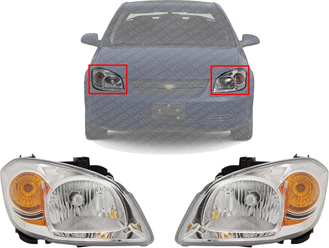 Set Of 2 Front Head Light Assembly Halogen Clear Lens With Bracket Right & Left Side Direct Replacement Compatible With 2005-2008 Chevrolet Cobalt / 2007-2009 Pontiac G5 GM2502281