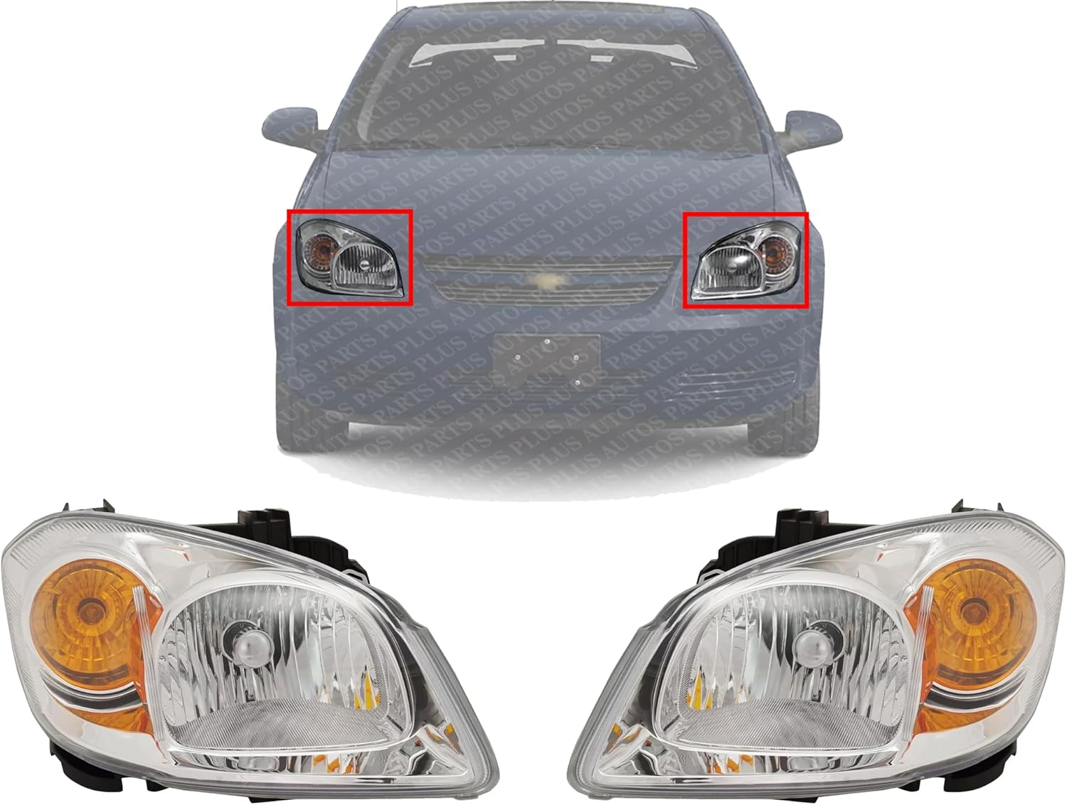 Set Of 2 Front Head Light Assembly Halogen Clear Lens With Bracket Right & Left Side Direct Replacement Compatible With 2005-2008 Chevrolet Cobalt / 2007-2009 Pontiac G5 GM2502281