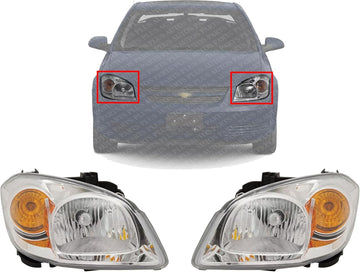 Set Of 2 Front Head Light Assembly Halogen Clear Lens With Bracket Right & Left Side Direct Replacement Compatible With 2005-2008 Chevrolet Cobalt / 2007-2009 Pontiac G5 GM2502281