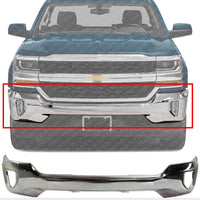 Front Bumper Face Bar Chrome Steel With Fog Light Holes Direct Replacement Compatible With 2016-2018 Chevrolet Silverado 1500/2019 LD GM1002861 84029801-PFM