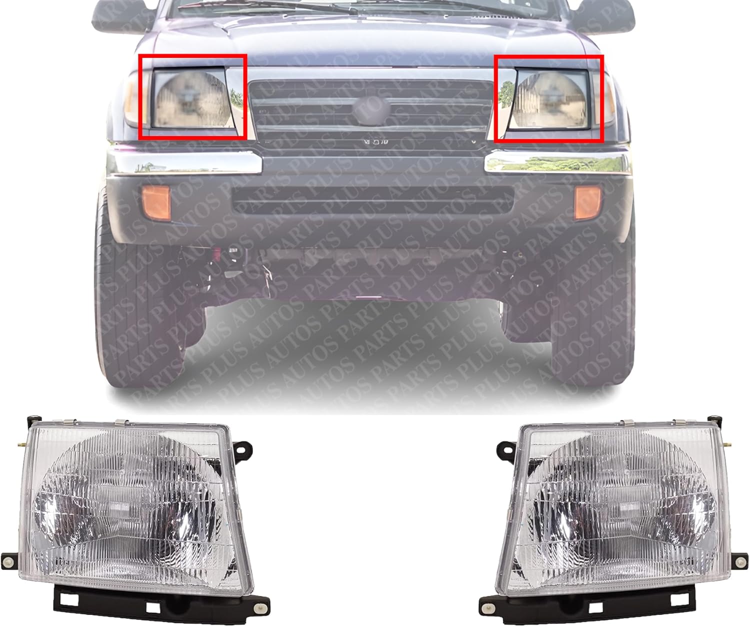 Set Of 2 Front Head Light Assembly Left Driver & Right Passenger Side Direct Replacement Compatible With 1997-2000 Toyota Tacoma TO2503120 TO2502120 8111004090 8115004090