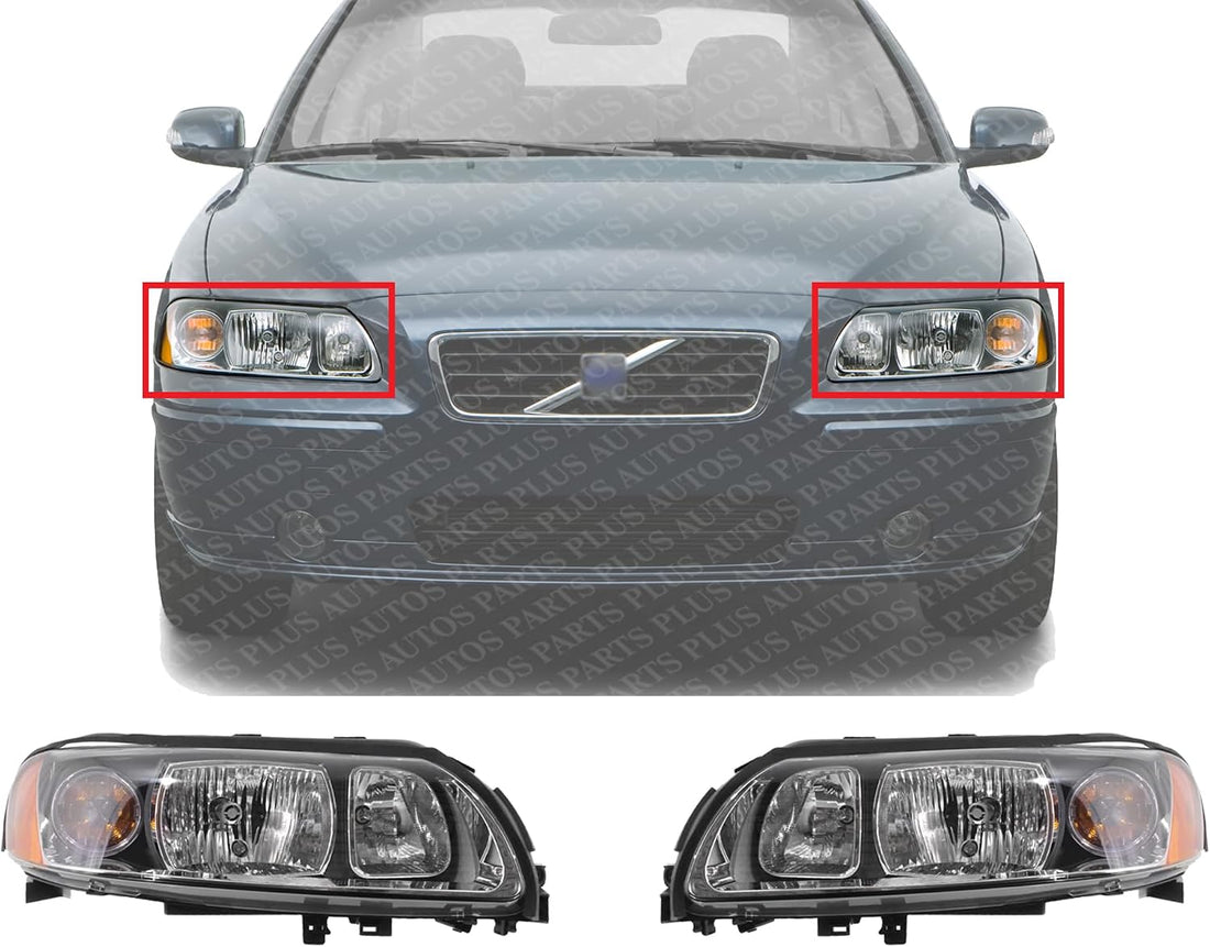 Set Of 2 Front Headlight Assembly Left Driver & Right passenger Side Direct Replacement Compatible With 2005-2009 Volvo S60 VO2502120 VO2503120 312768088 312768070