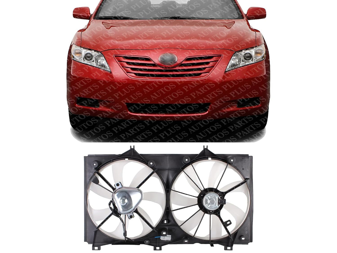 Front Radiator Dual Cooling Fan Assembly Plastic Direct Replacement Compatible with 2007-2009 Toyota Camry TO3115151 163630H010-PFM