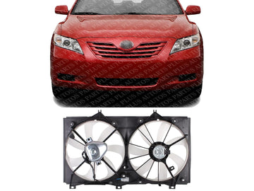 Front Radiator Dual Cooling Fan Assembly Plastic Direct Replacement Compatible with 2007-2009 Toyota Camry TO3115151 163630H010-PFM