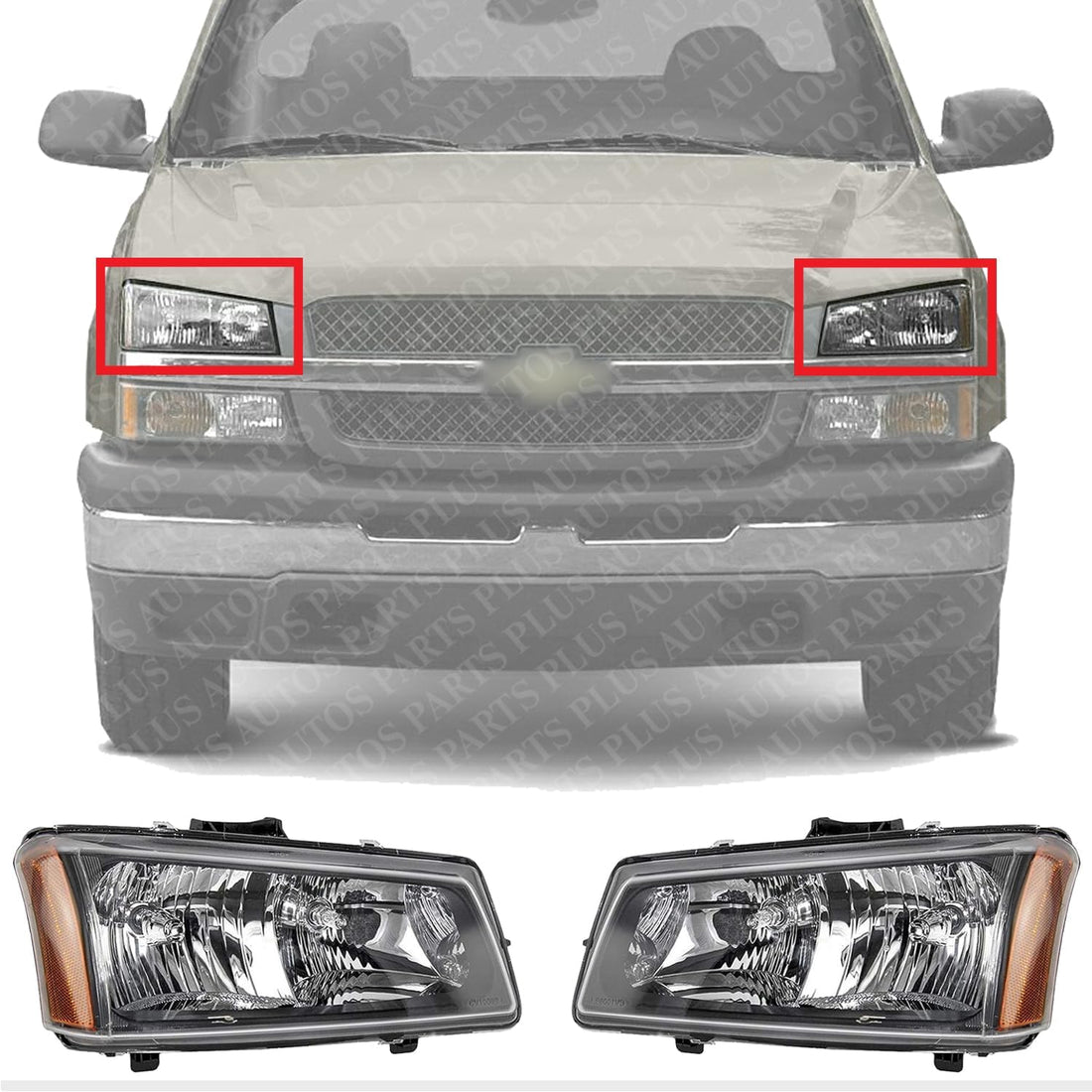 Set Of 2 Front Head Light Assembly Left Driver & Right Passenger Side Direct Replacement Compatible With 2003-2006 Chevrolet Silverado GM2503224 GM2502224 10396913-PFM