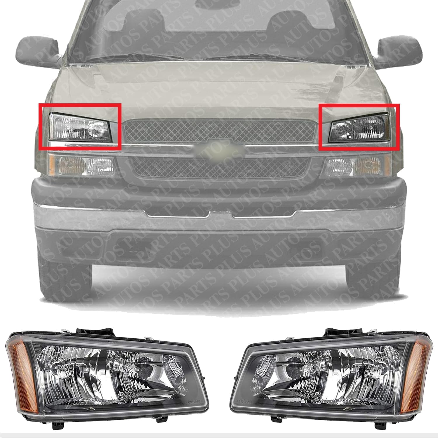 Set Of 2 Front Head Light Assembly Left Driver & Right Passenger Side Direct Replacement Compatible With 2003-2006 Chevrolet Silverado GM2503224 GM2502224 10396913-PFM