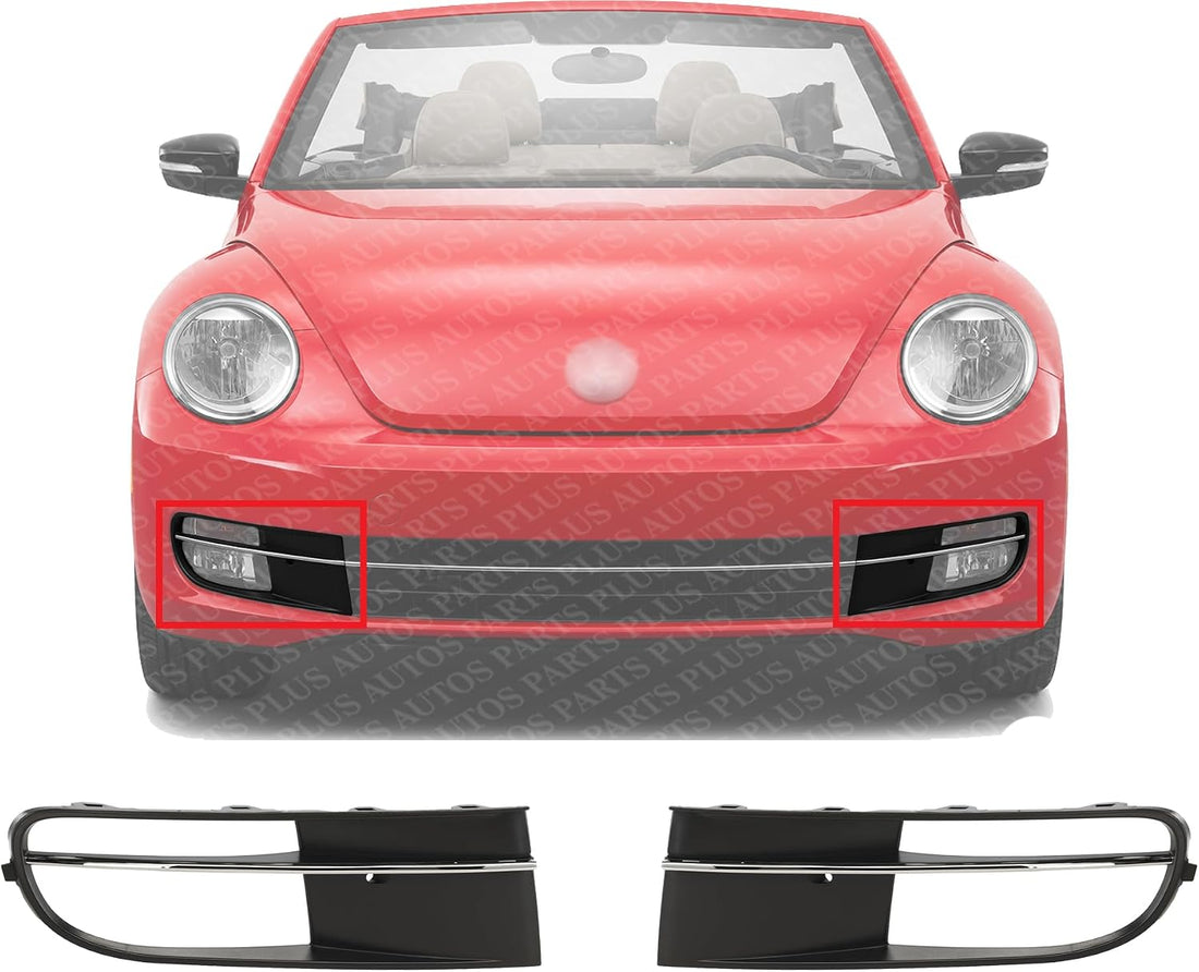 Set Of 2 Front Fog Light Molding Primed With Chrome Insert Right Passenger & Left Driver Side Direct Replacement Compatible With 2012-2019 Volkswagen Beetle VW1039117 VW1038117