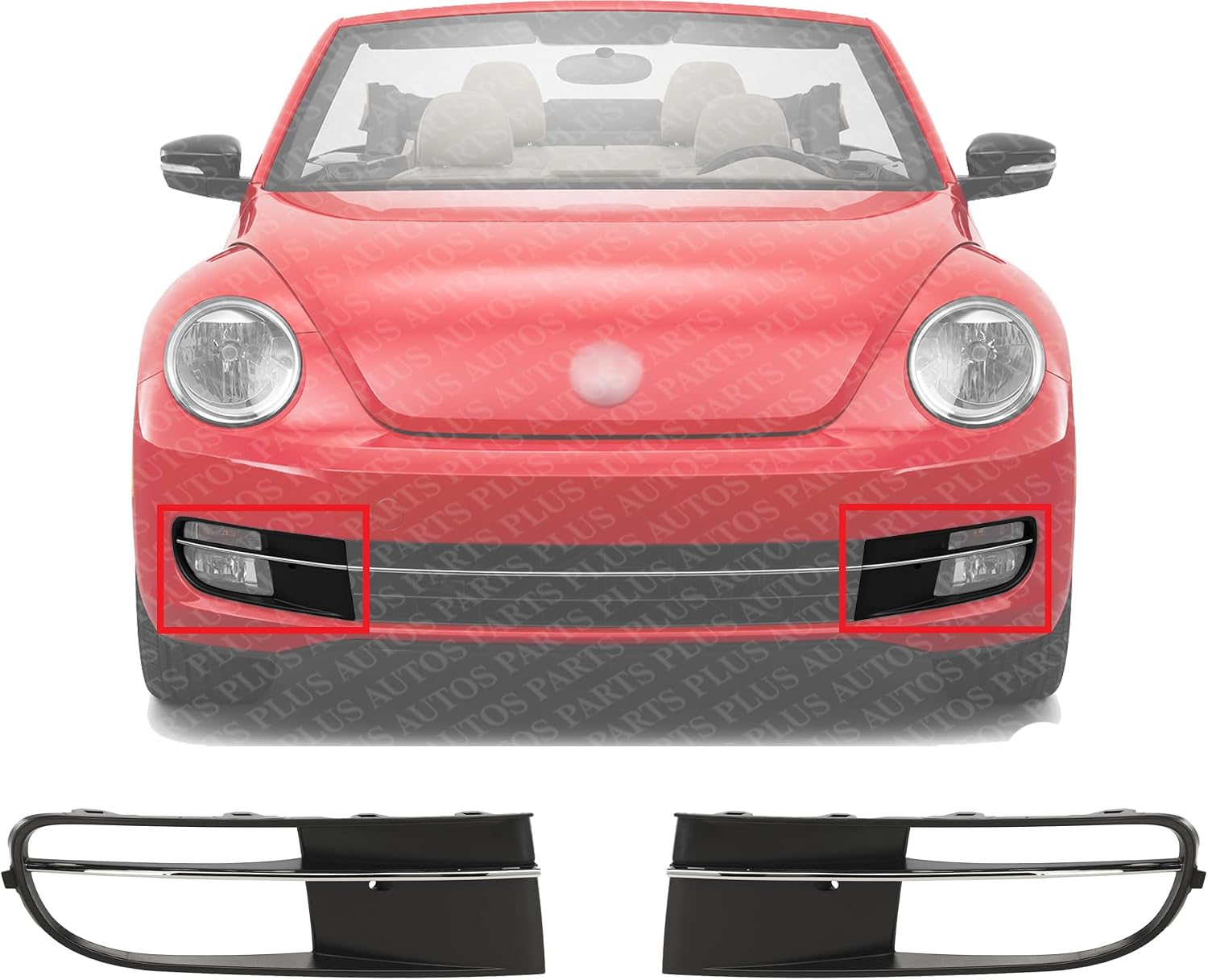 Set Of 2 Front Fog Light Molding Primed With Chrome Insert Right Passenger & Left Driver Side Direct Replacement Compatible With 2012-2019 Volkswagen Beetle VW1039117 VW1038117