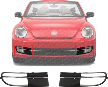 Set Of 2 Front Fog Light Molding Primed With Chrome Insert Right Passenger & Left Driver Side Direct Replacement Compatible With 2012-2019 Volkswagen Beetle VW1039117 VW1038117