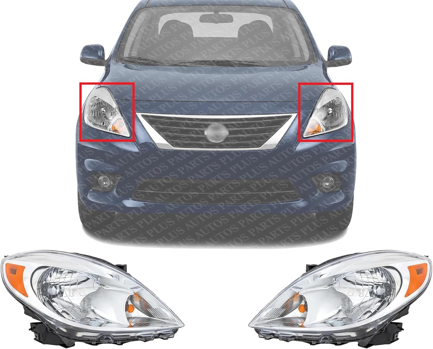 Set Of 2 Front Head Light Assembly Plastic Left Driver & Right Passenger Side Direct Replacement Compatible With 2012-2014 Nissan Versa NI2503207 NI2502207 260103AN0B 260603AN0B