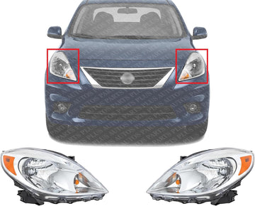 Set Of 2 Front Head Light Assembly Plastic Left Driver & Right Passenger Side Direct Replacement Compatible With 2012-2014 Nissan Versa NI2503207 NI2502207 260103AN0B 260603AN0B