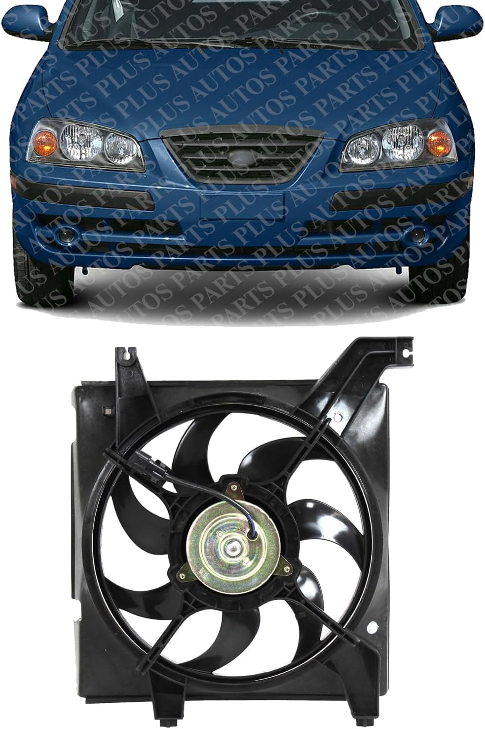Front Radiator Cooling Fan Assembly Direct Replacement Compatible With 2001-2006 Hyundai Elantra / 2003-2008 Tiburon HY3115105 253502D001