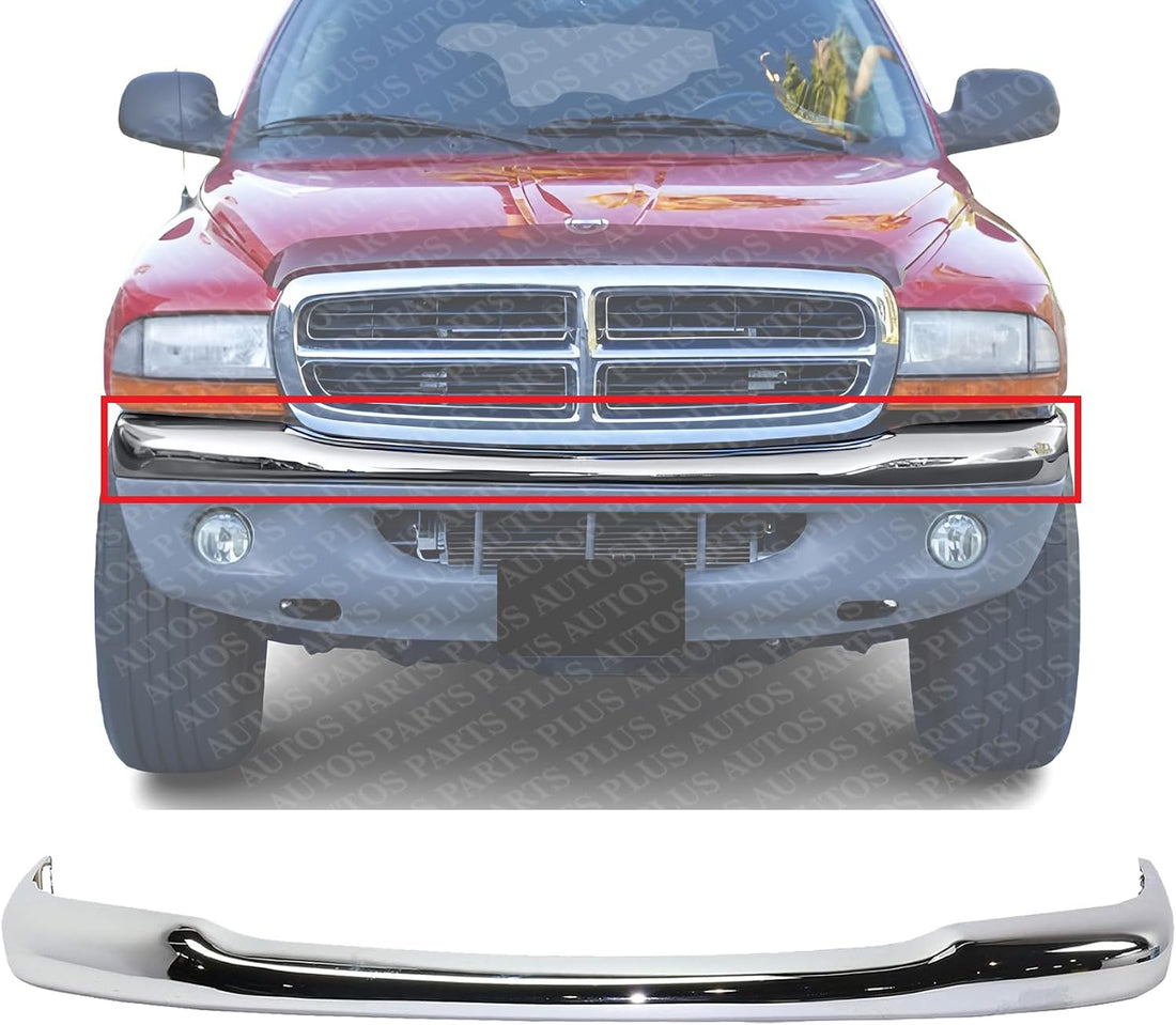Front Bumper Face Bar Chrome Steel Direct Replacement Compatible With 1997-2004 Dodge Dakota 55255844AB-PFM