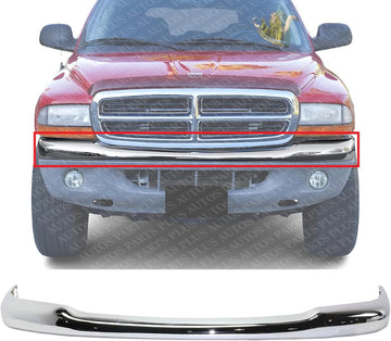 Front Bumper Face Bar Chrome Steel Direct Replacement Compatible With 1997-2004 Dodge Dakota 55255844AB-PFM