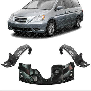 Front Engine Splash Shield + Fender Liner Left Driver & Right Passenger Side Direct Replacement Compatible With 2005-2007 Honda Odyssey HO1228104 HO1248123 HO1249124
