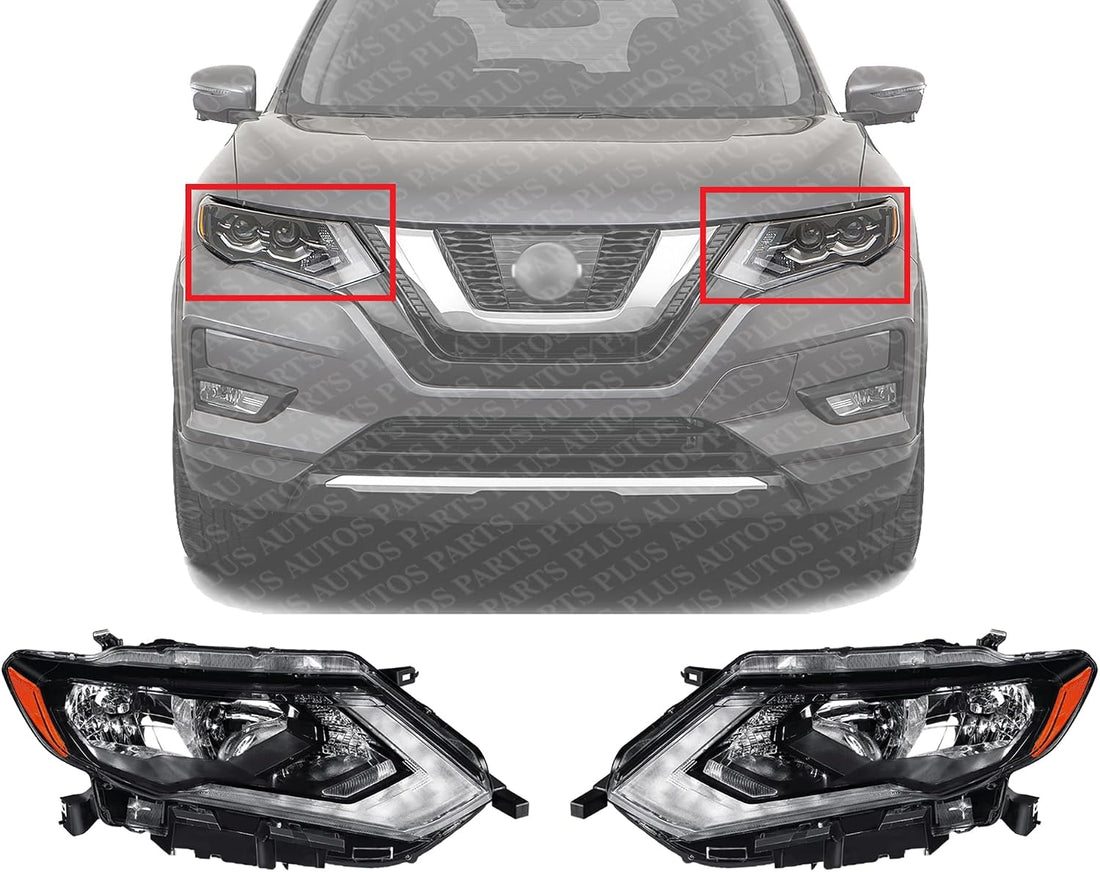 Set Of 2 Front Headlight Assembly Halogen Left Driver & Right Passenger Side Direct Replacement Compatible With 2017-2020 Nissan Rogue NI2502254 NI2503254 260606FL0A 260106FL0A