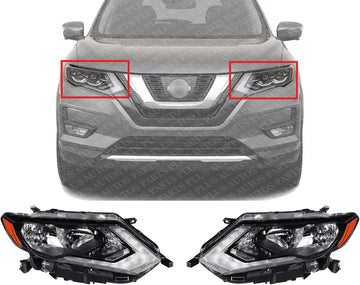 Set Of 2 Front Headlight Assembly Halogen Left Driver & Right Passenger Side Direct Replacement Compatible With 2017-2020 Nissan Rogue NI2502254 NI2503254 260606FL0A 260106FL0A