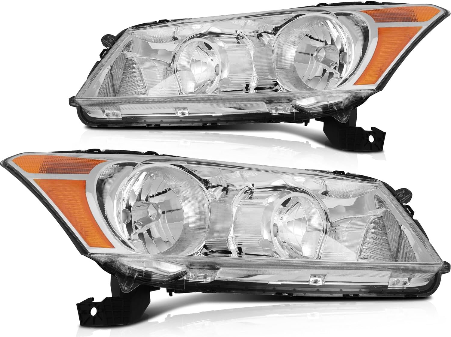 Front Bumper Cover Primed + Head Lights Left Driver & Right Passenger Side Direct Replacement Compatible with 2008-2010 Honda Accord
