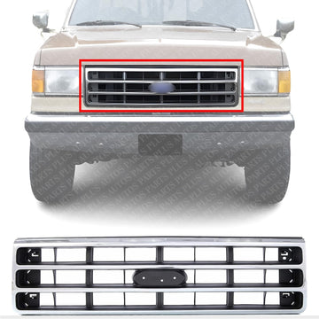 AUTOS PARTS PLUS Front Grille Chrome Shell With Primed Dark Argent Insert Direct Replacement Compatible With Ford F-Series 1989-1991 FO1200141 E9TZ8200A
