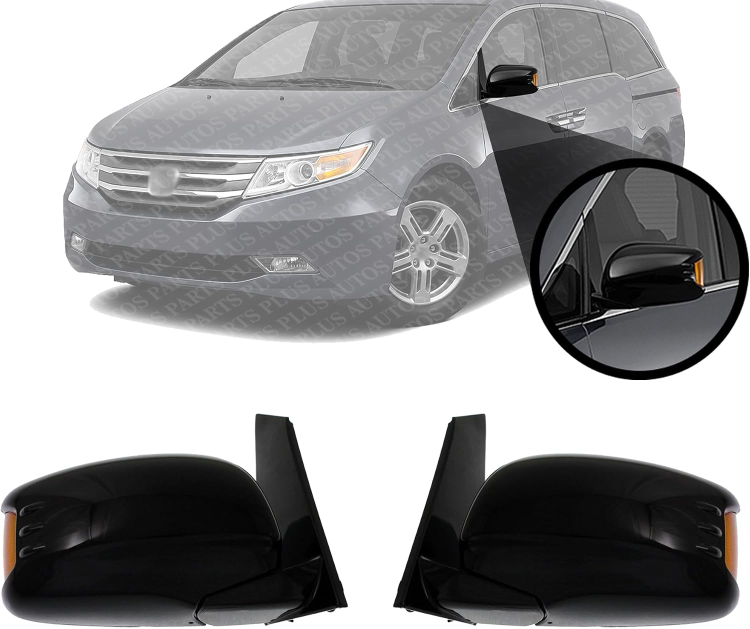 Set Of 2 Front Power Mirror Manual Folding Heated Textured Right Passenger & Left Driver Side Direct Replacement Compatible With 2011-2013 Honda Odyssey HO1320264 HO1321264