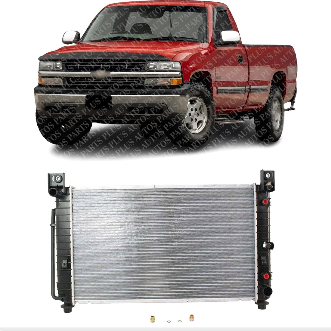 Front Radiator 28 in x 17 in Core Without Rear Auxiliary A/C Direct Replacement Compatible with 1999-2004 Chevrolet Silverado/GMC Sierra 1500 GM3010436 15193110