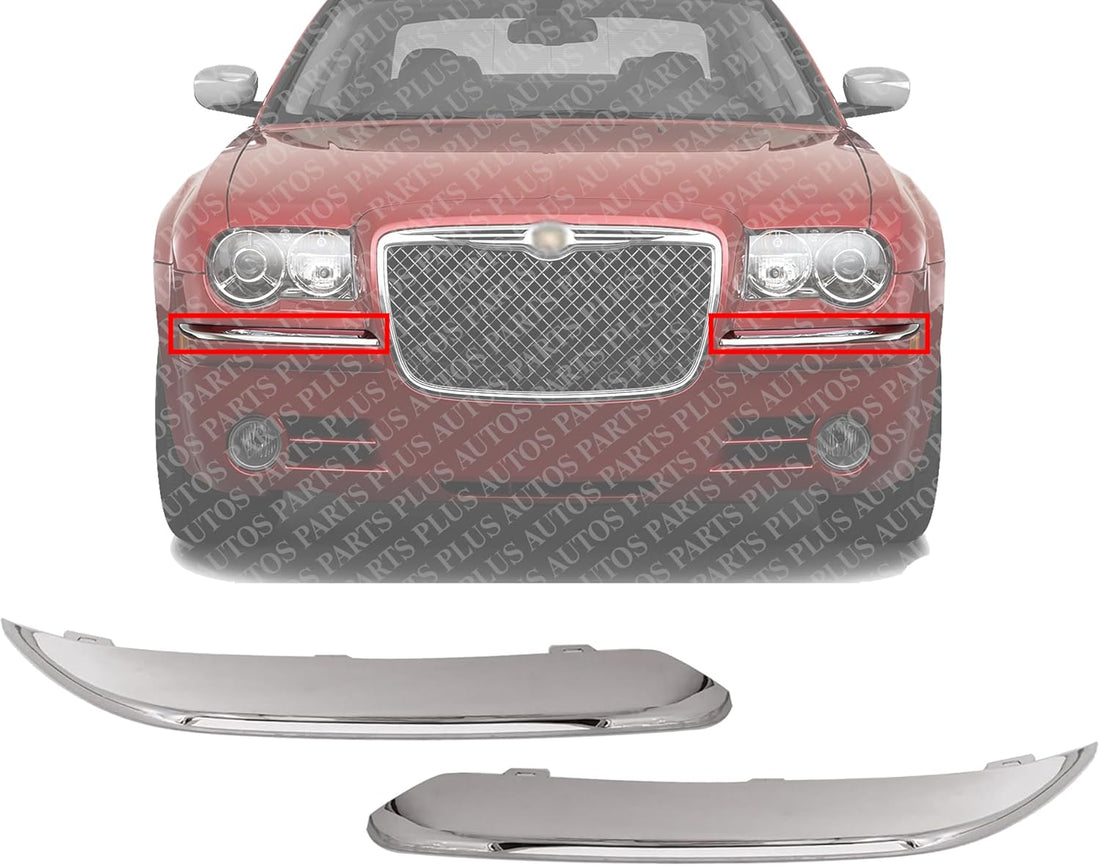 Front Bumper Molding Chrome Direct Replacement Compatible With 2005-2010 Chrysler 300 CH1058127 CH1059127 4805938AA 4805939AA