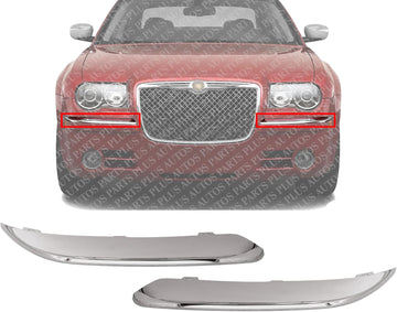 Front Bumper Molding Chrome Direct Replacement Compatible With 2005-2010 Chrysler 300 CH1058127 CH1059127 4805938AA 4805939AA