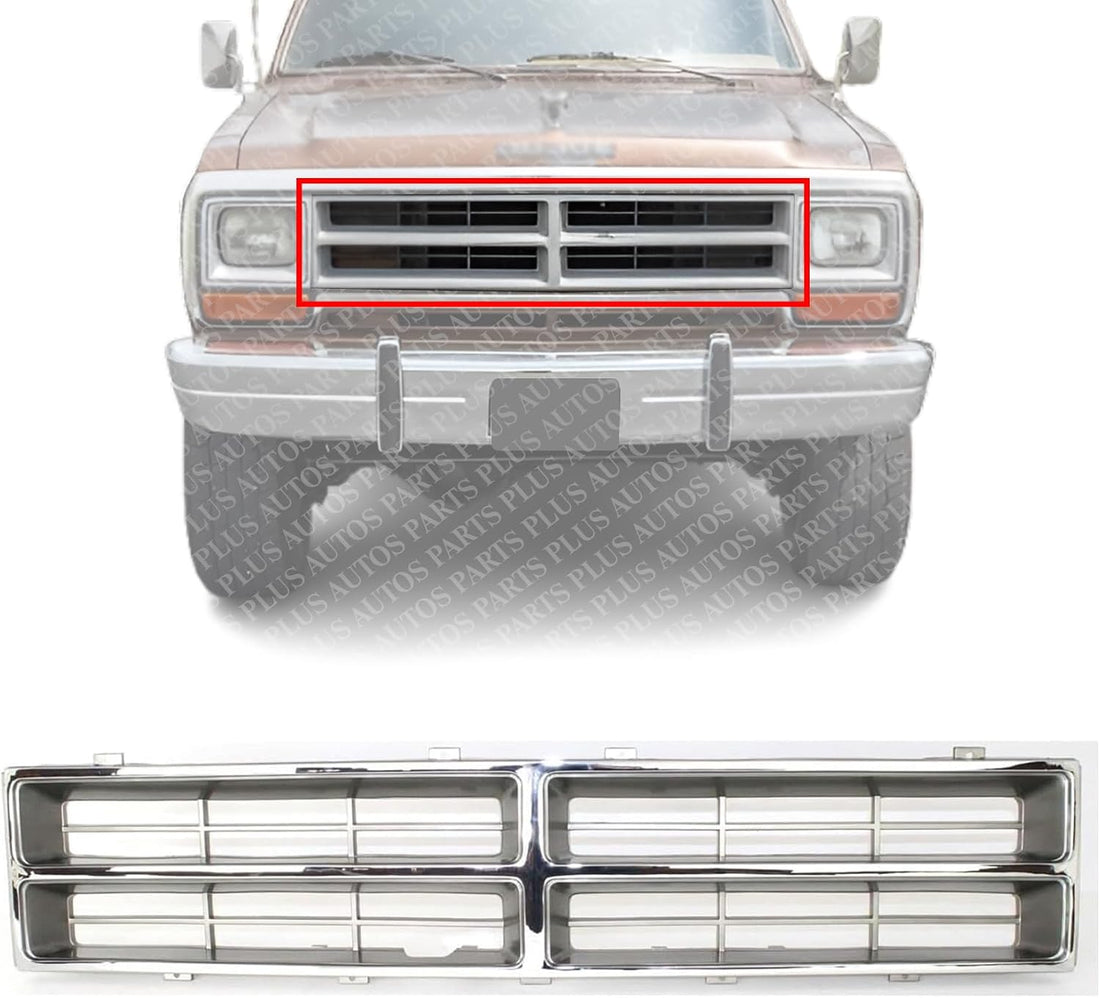 Front Grille Chrome Insert Direct Replacement Compatible With 1986-1990 Dodge Full Size Pickup CH1200103 4249802