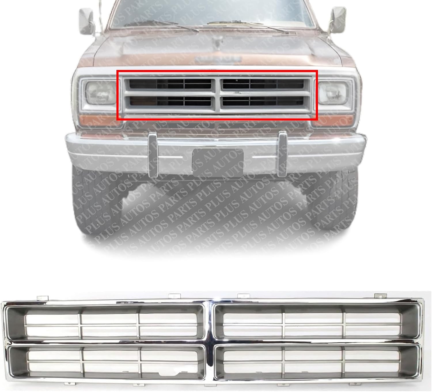 Front Grille Chrome Insert Direct Replacement Compatible With 1986-1990 Dodge Full Size Pickup CH1200103 4249802