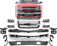 Front Bumper + Upper Cover Textured + Lower Valance + Grille + Brackets + Headlight + Signal Lamp Left & Right Side Direct Replacement Compatible With 2003-06 Chevrolet Silverado 1500
