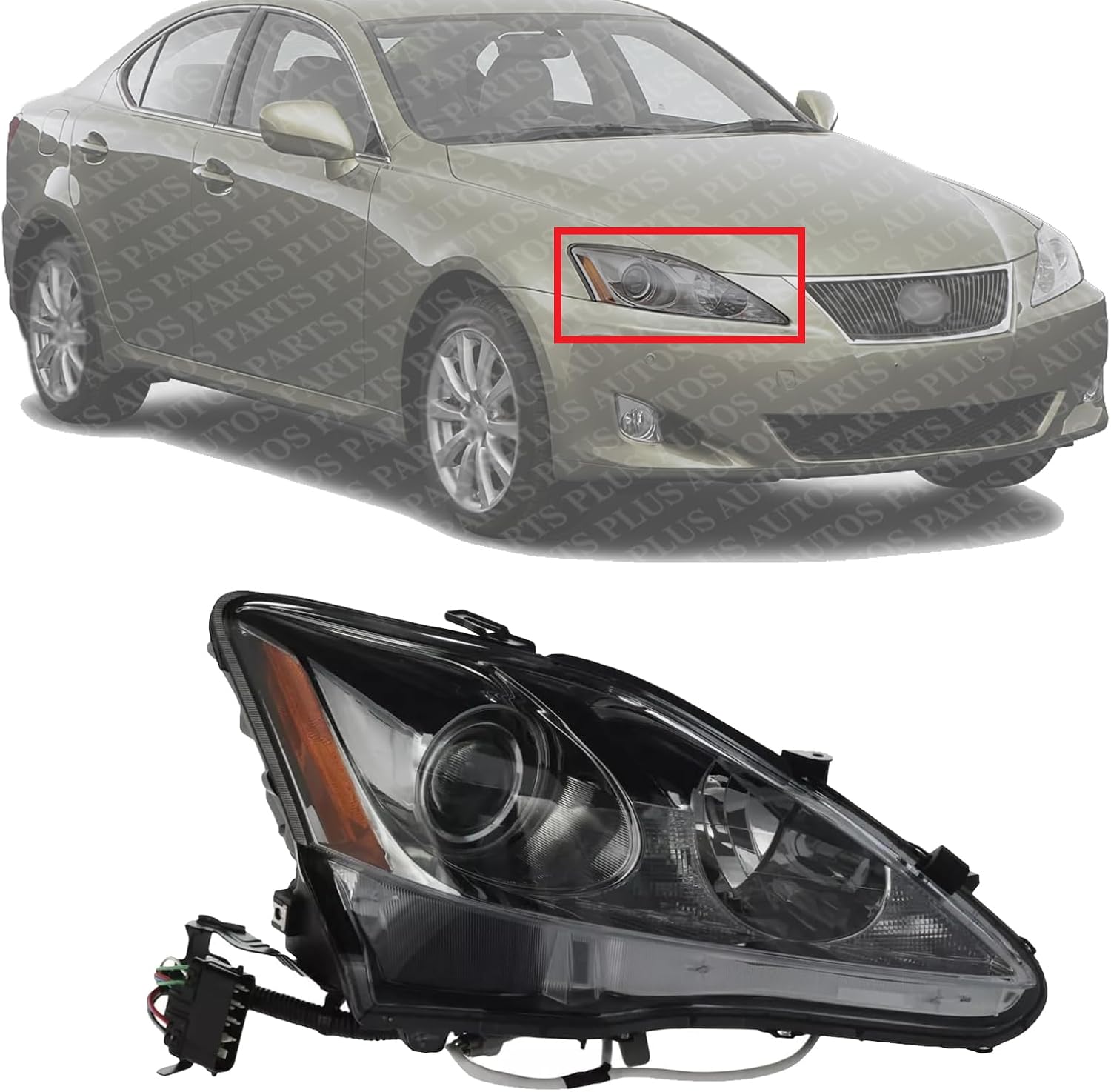 Front Head Light Lens And Housing Halogen Right Passenger Side Direct Replacement Compatible With 2006-2008 Lexus IS250 / IS350 LX2503132 8113053270