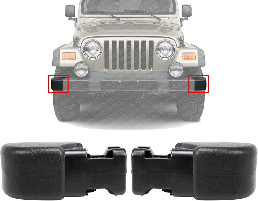 Set Of 2 Front Bumper End Cap Primed Plastic Left Driver & Right Passenger Side Direct Replacement Compatible With 1997-2006 Jeep Wrangler CH1005128 CH1004128 55155756AB 55155757AB