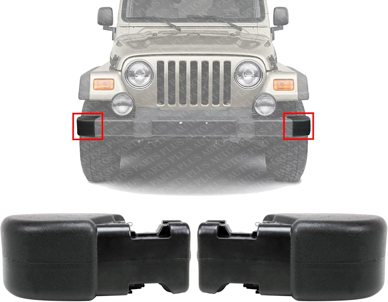 Set Of 2 Front Bumper End Cap Primed Plastic Left Driver & Right Passenger Side Direct Replacement Compatible With 1997-2006 Jeep Wrangler CH1005128 CH1004128 55155756AB 55155757AB
