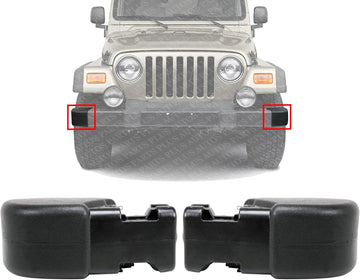 Set Of 2 Front Bumper End Cap Primed Plastic Left Driver & Right Passenger Side Direct Replacement Compatible With 1997-2006 Jeep Wrangler CH1005128 CH1004128 55155756AB 55155757AB